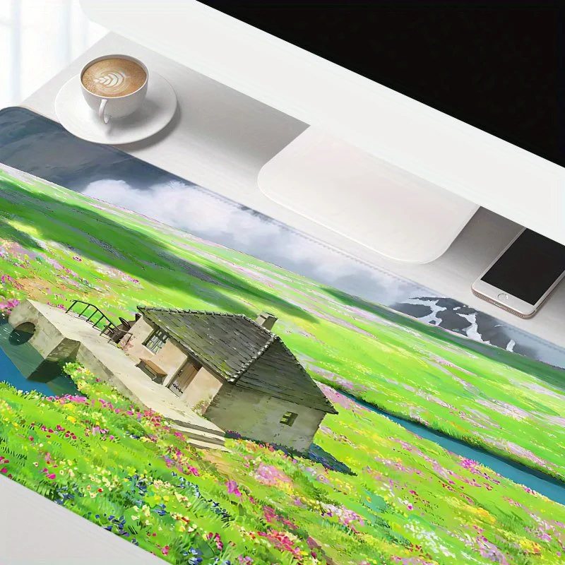 Serene Lakeside Floral Cottage Bardzo Duża Podkładka na Biurko i Podkładka pod Mysz 88,9x40,64 cm - Antypoślizgowa Gumowa Podstawa, Obszyte Krawędzie, Ult