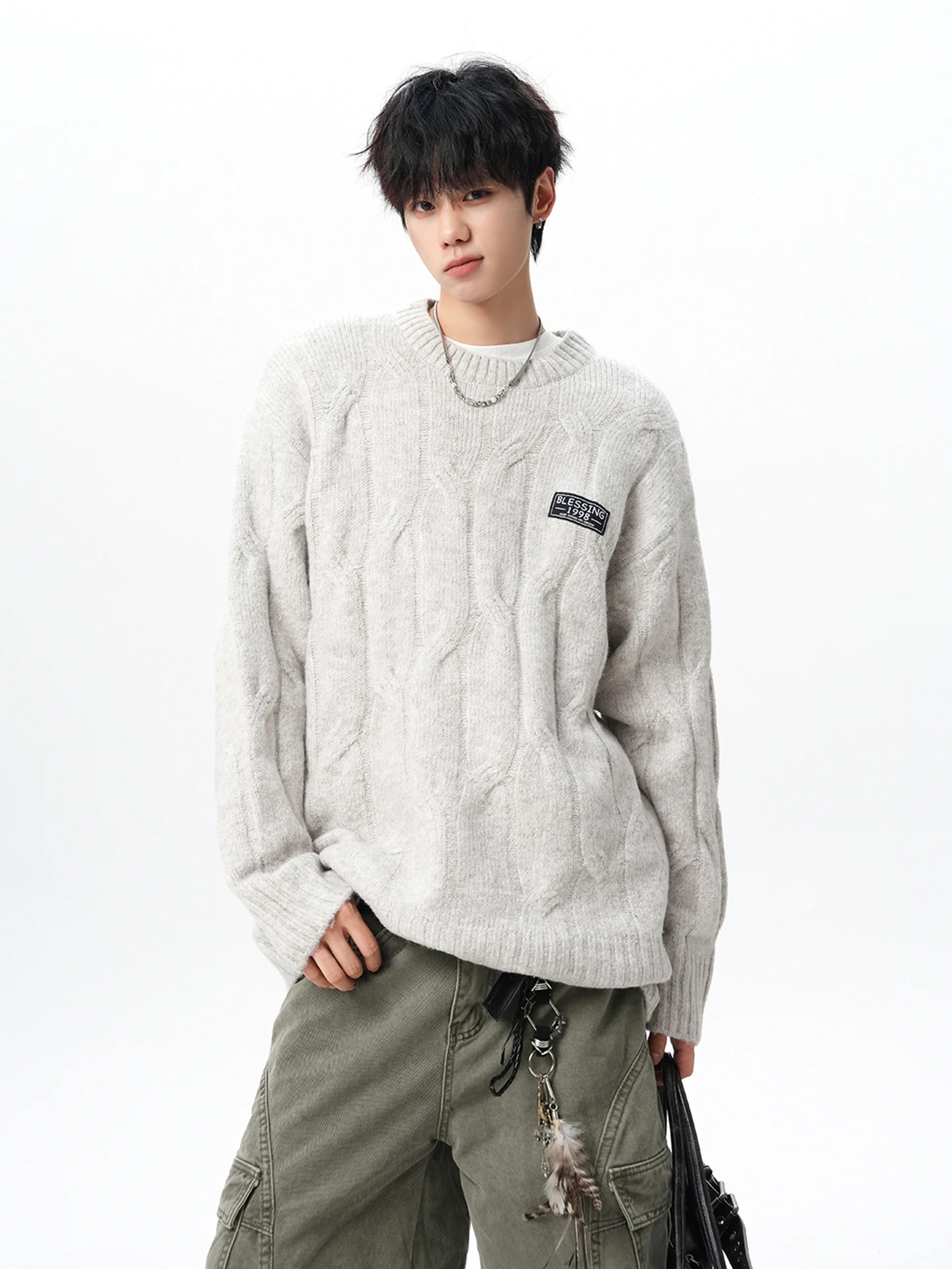 

Американский ретро витой вязаный свитер, мужской зимний тренд, тяжелый свободный повседневный шерстяной верхняя одежда с внутренней стороны, удобная мягкая одежда