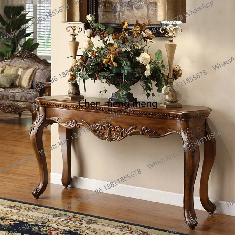 European-style entrance table engraved disassembly and assembly entrance table Semicircular all-solid wood sofa back few