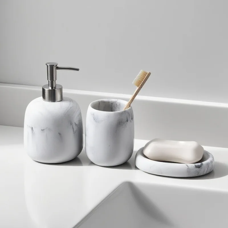 Bathroom three piece set modern luxury washing set bathroom hotel bathroom mouthwash cup lotion bottle soap dish set  dispenser