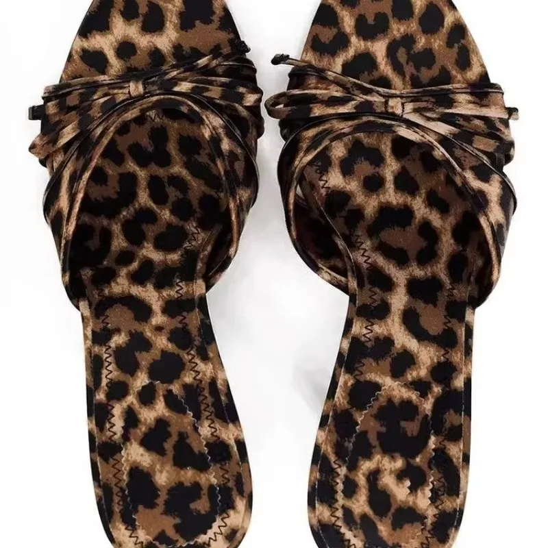 

Sexy Dress Modern Slippers Leopard High Heels Shoes Sandals 2024 Summer New Slides Casual Bow Women's Slippers Chinelos