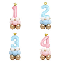 Pink Crown Number Foil Balloons 1-9st Birthday Party Decorations Kids Girl Boy Baby First One Year Anniversary Globos Supplies