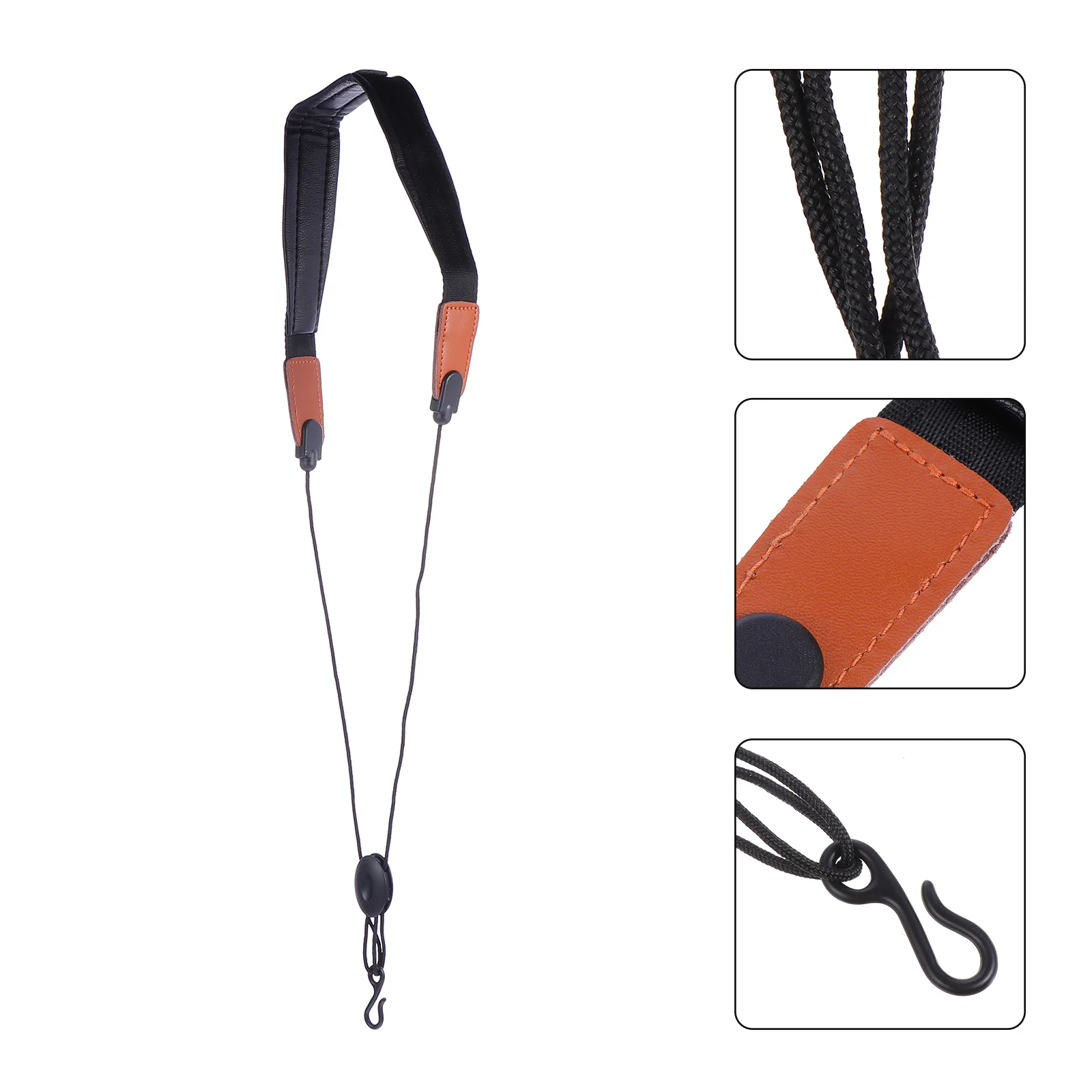 

Saxophone Neck Strap Adjustable Pu Padded Comfortable Anti-Slip Metal Hook Universal For All Sax Types Black