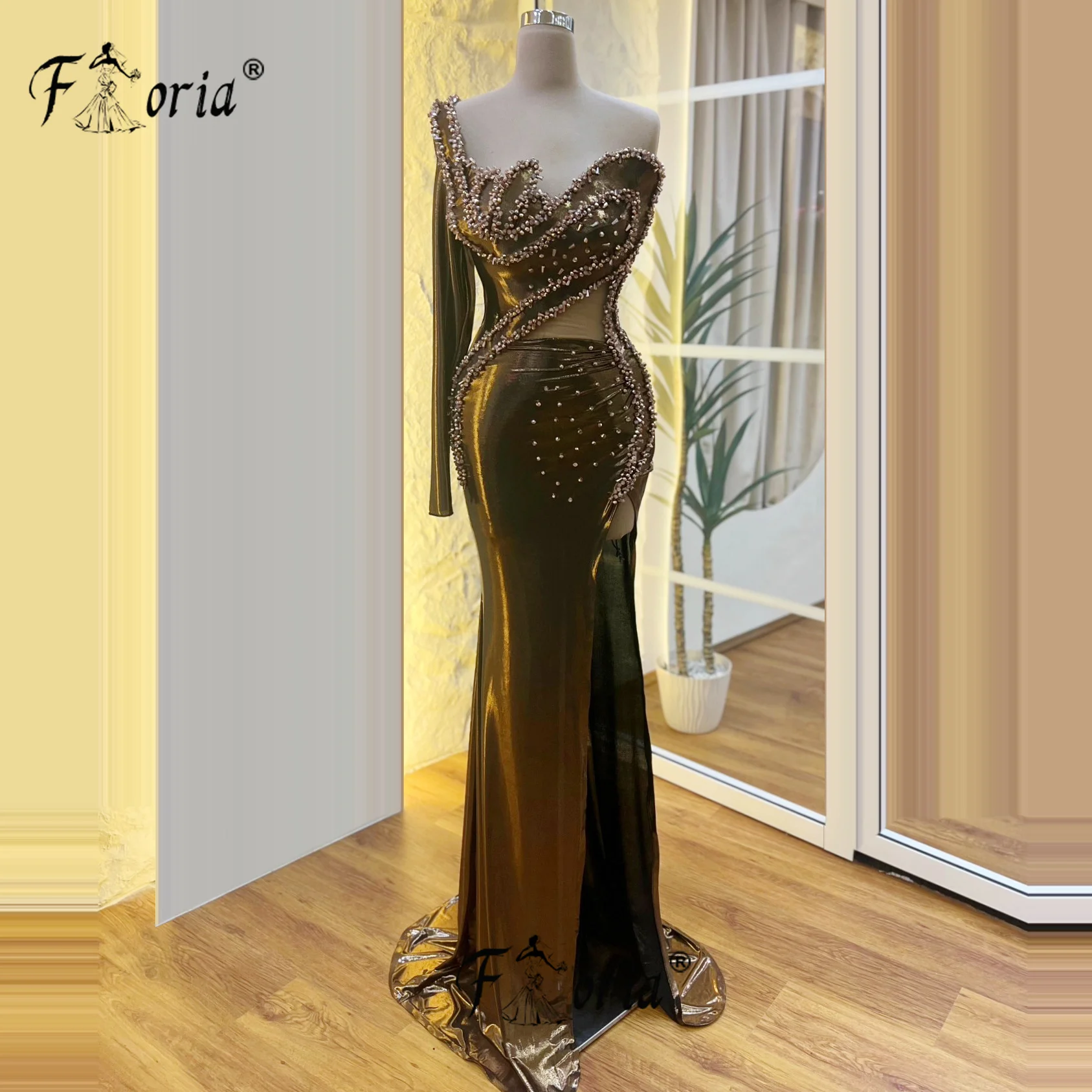 Magically Beaded Mermaid Evening Dresses Sexy One Shoulder Customized Couture Pageant Dress Vestidos De Fiesta Elegant Prom Robe