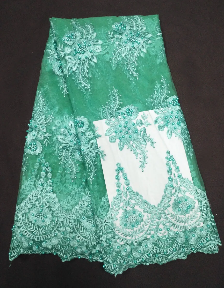 

High Quality Imported Wholesale 100%Polyester African Green Tulle Lace French Net Beads Lace Fabric for Wedding ALC-JL91