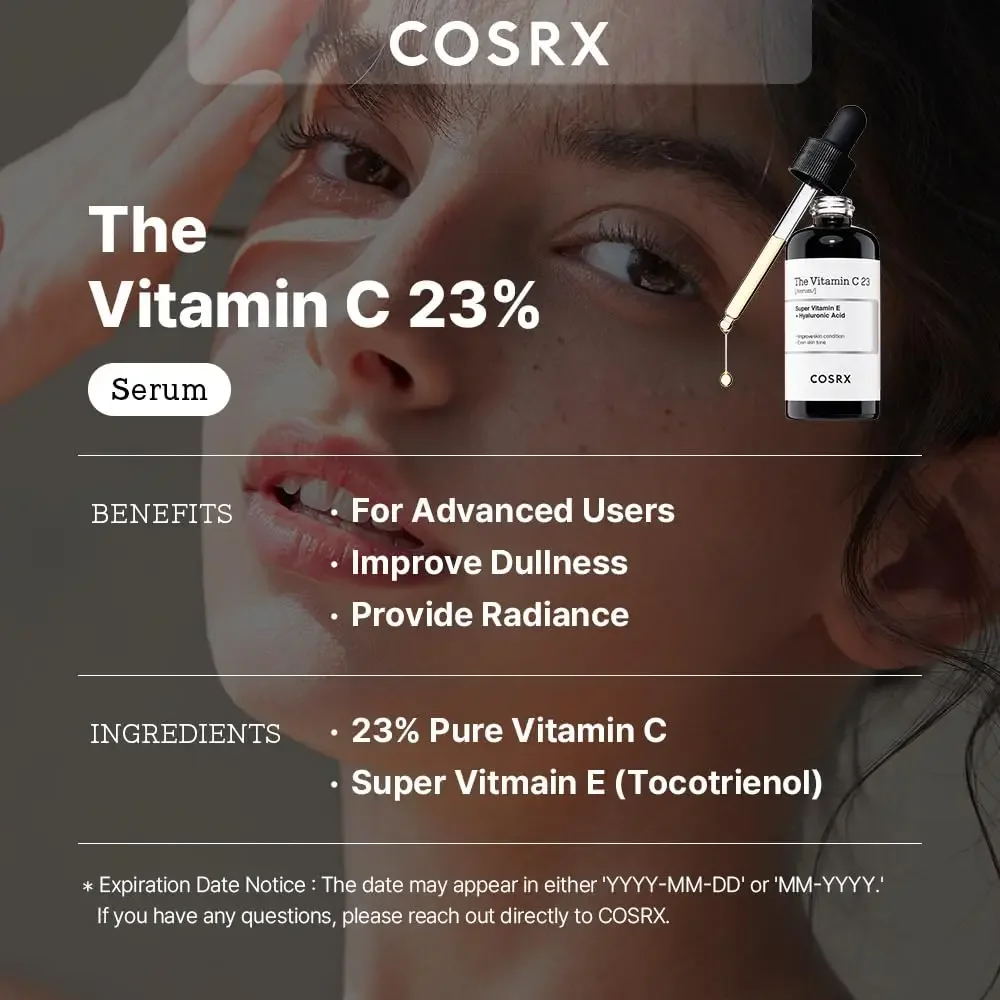 COSRX Pure Vitamin C 23% Serum with Vitamin E & Hyaluronic Acid, Brightening & Hydrating Facial Serum for Fine Lines, 0.7oz/20g