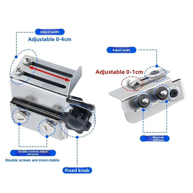Adjustable Elastic Band Guide Tool, Stainless Steel Elastic Presser Foot for Overlock Serger Machine,Width & PressureAdjustable