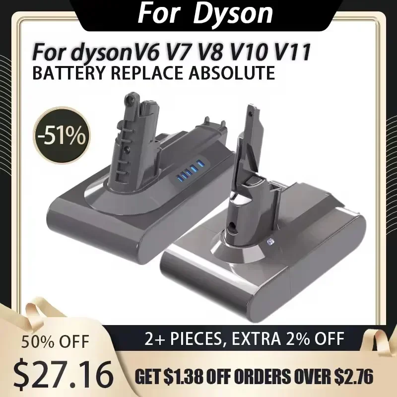 

For Dyson 6000mAh V6 V7 V8 V10 Rechargeable Bateria SV10 SV11 SV12 SV09 Vacuum Cleaner Battery + Vacuum cleaner pre-post filter