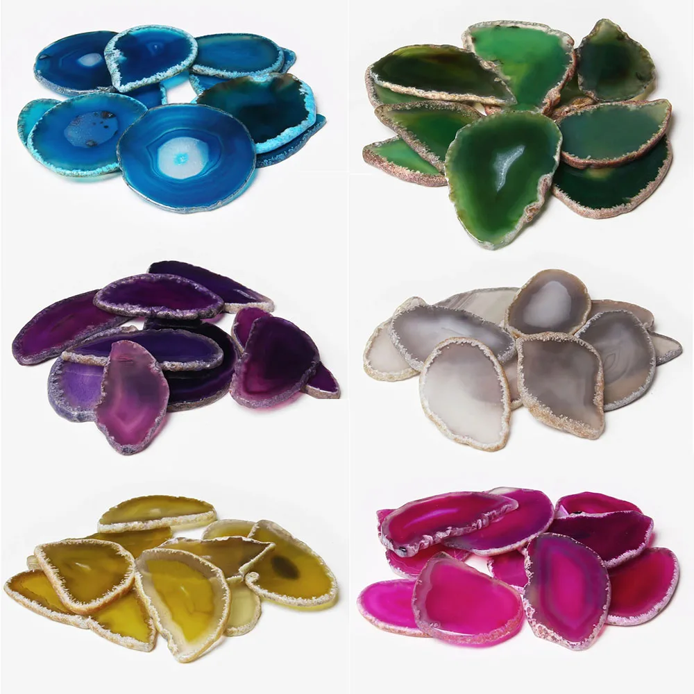 

10PCS Natural Agates Slice Irregular Geode Polished Crystal Stone No Hole Coaster Write Names Invitations Decoration 50-80mm