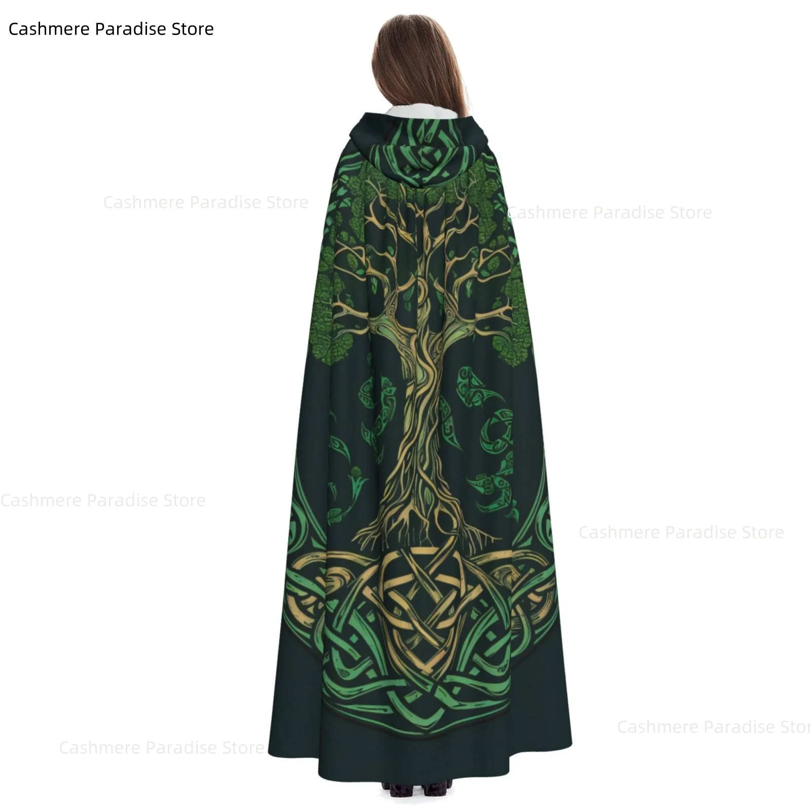 Tree of Life Celtic Adult Cloak Cape Hooded Medieval Costume Witch Wicca Vampire Elf Purim Carnival Party