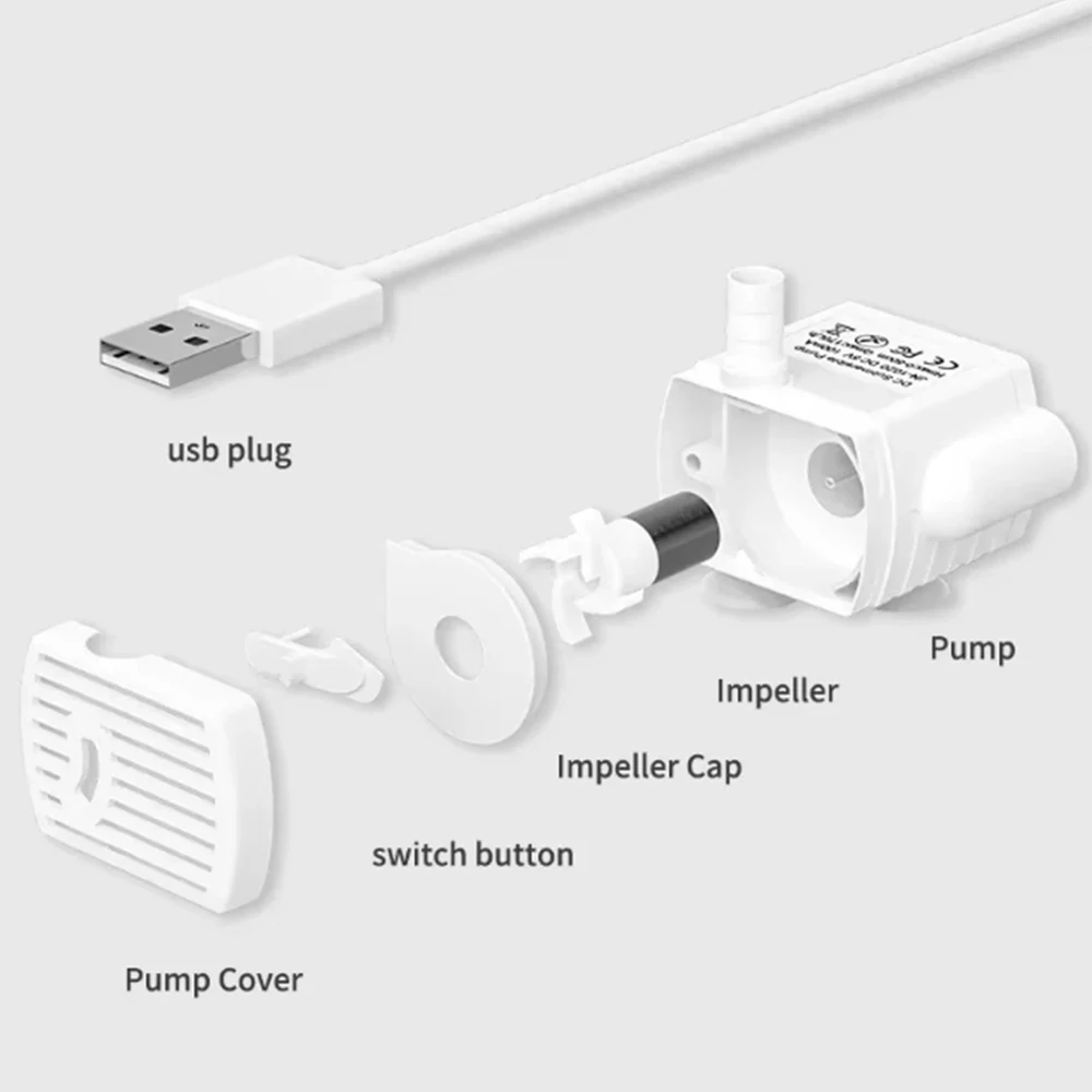 USB Wasserpumpe LED Licht Haustier Katze Wasser Brunnen Motor Ersatz für Katze Blumen Trinknapf Spender Haustier Zubehör – Detail 16