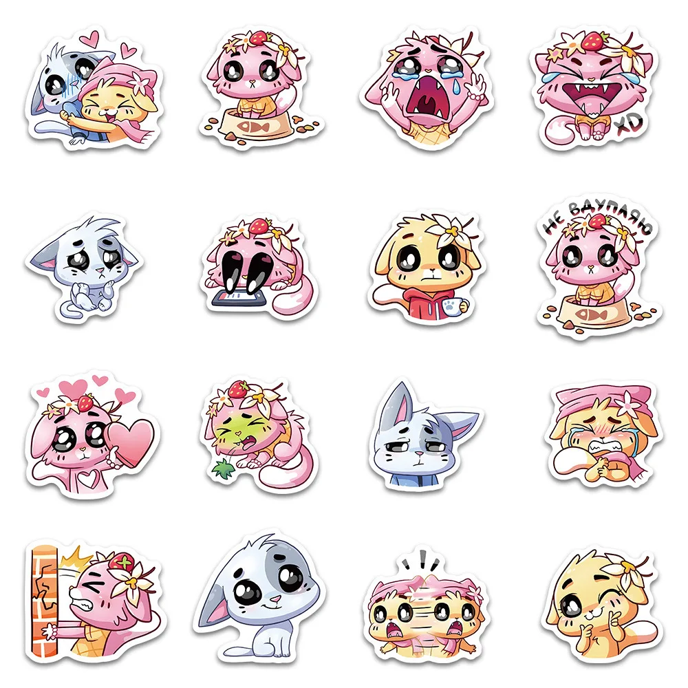 70PCS Kawaii Depressed Cat Meme Waterproof Cartoon Animal Sticker DIY Notebook Mobile Guitar Suitcase Water Cup Graffiti Kids To