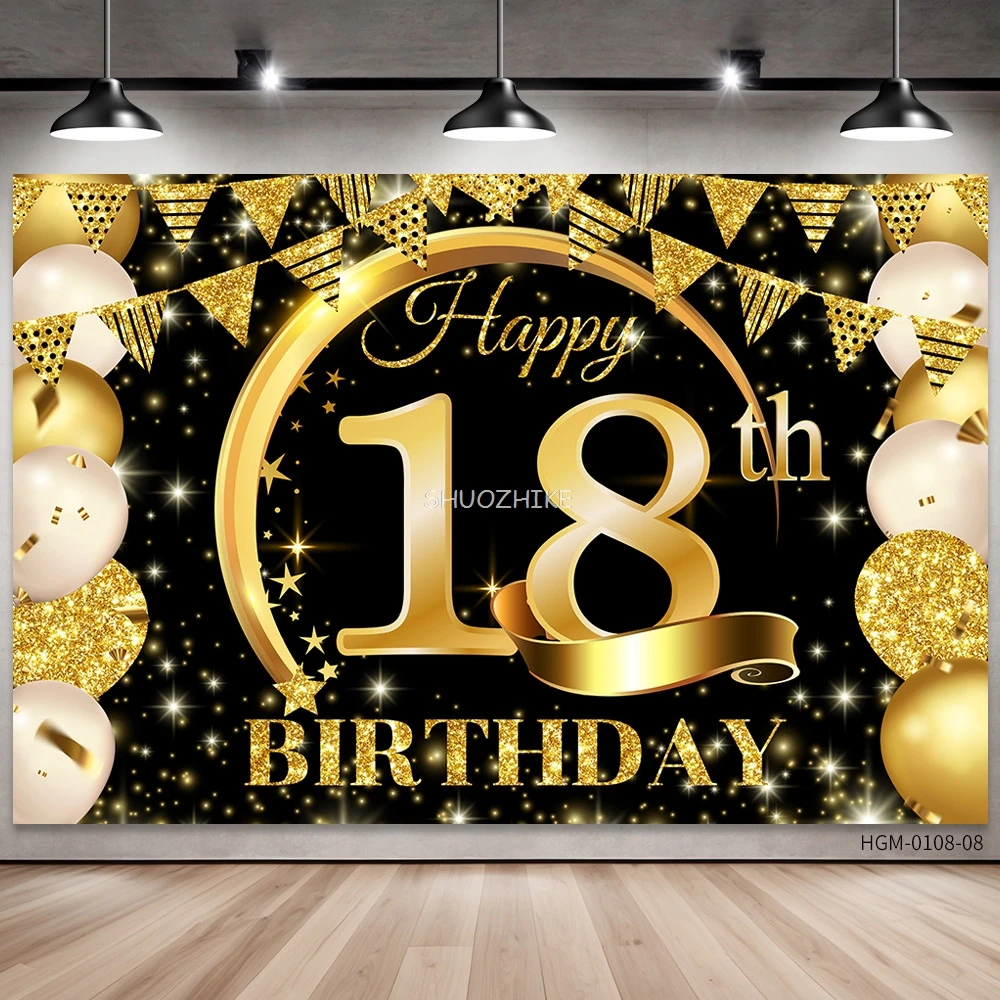 Happy 18th Birthday gold Background Banner For Man Woman Balloon Curtain 40 Years Anniversary Party photography backdrop Decor