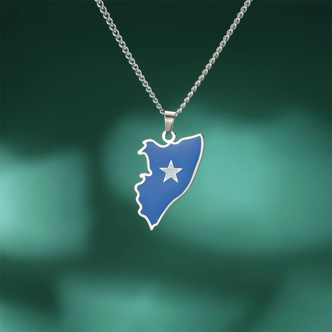 EUEAVAN Enamel Africa Somalia Map Necklaces Women Stainless Steel Somali Country Flag Pendant New Fashion Party Jewelry Gift