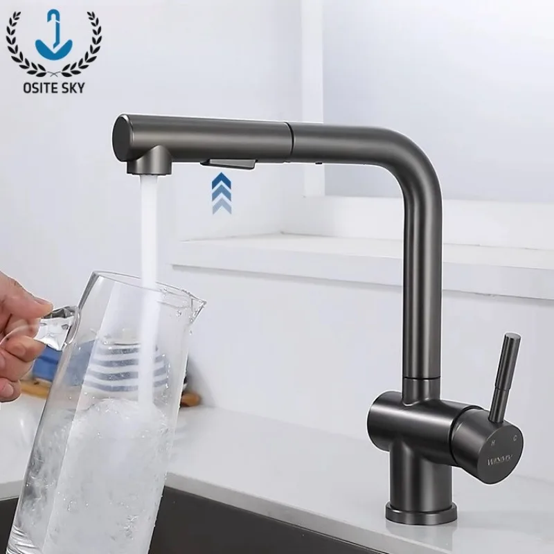 Grifo negro extraíble para fregadero de cocina, mezclador de agua fría y caliente de acero inoxidable, boquilla de pulverización, 2 modos, Flexible