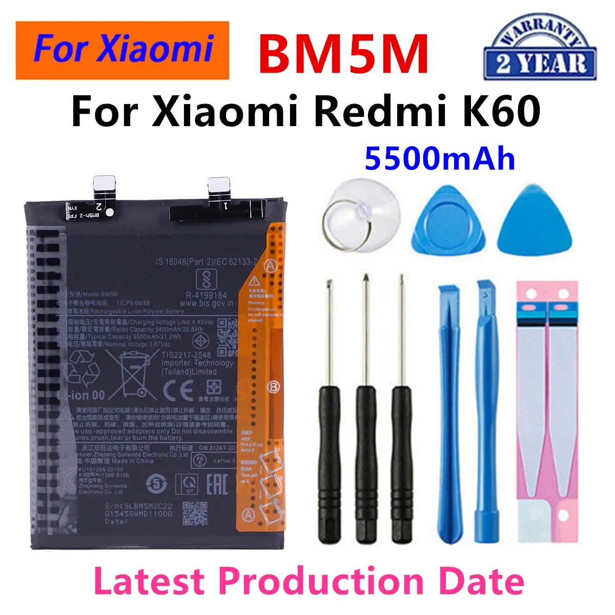 Brand New Battery BM5M 5500mAh For Xiaomi RedMi K60 Phone Batteries +Tools