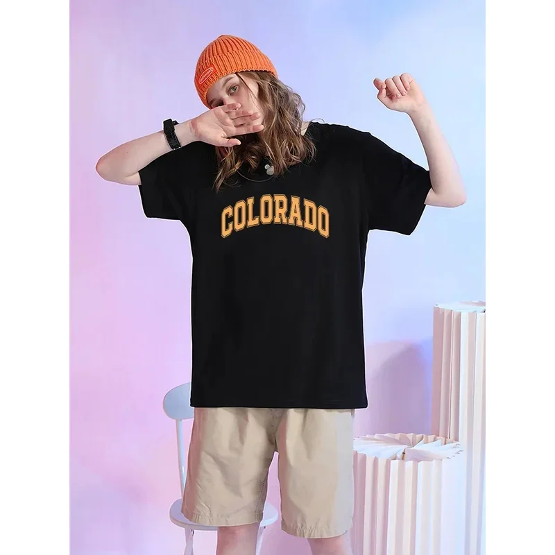 Colorado Yellow Letter Print Cute Printing T-Shirt Women Street Cotton Tee Clothes Fashion Loose Short Sleeve Summertops Female