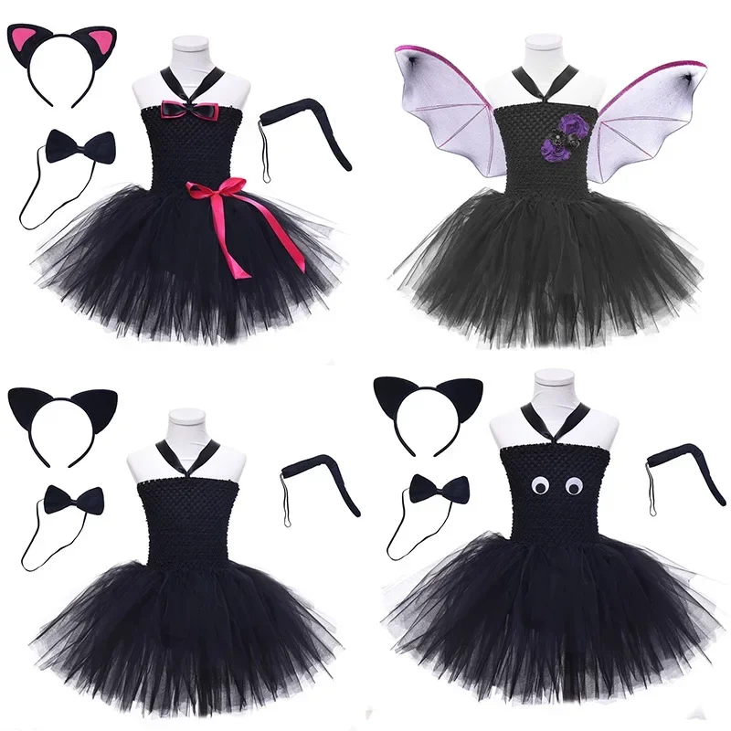 Coslan girls Halloween animal cat costume set Christmas kid birthday party black mesh tutu dress mouse cosplay costume