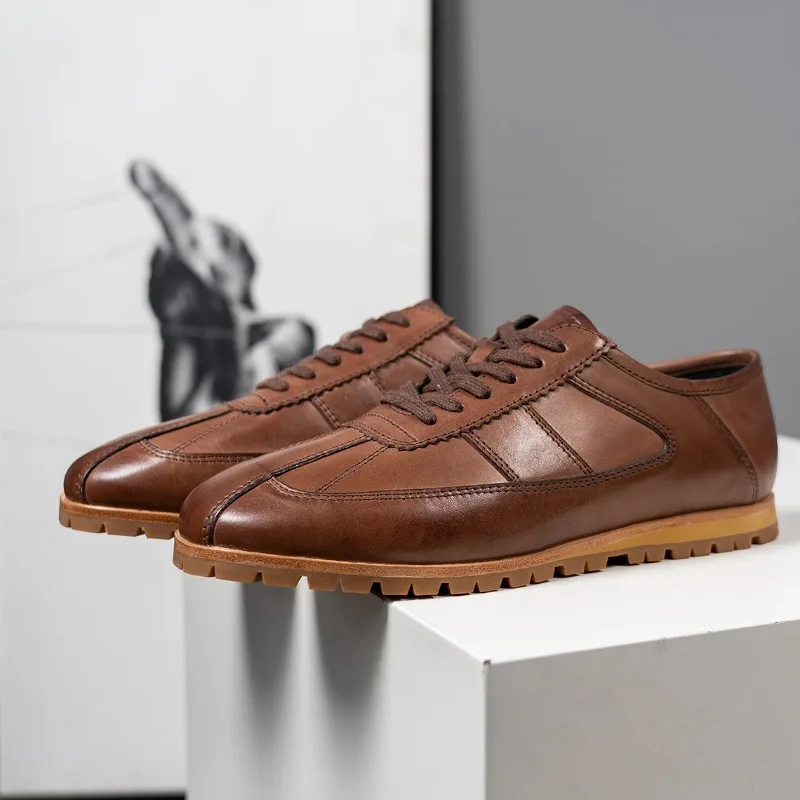 

Модная дышащая мужская обувь, винтажные повседневные оксфорды из натуральной кожи ручной работы из конской кожи, мужские коричневые туфли на плоской подошве