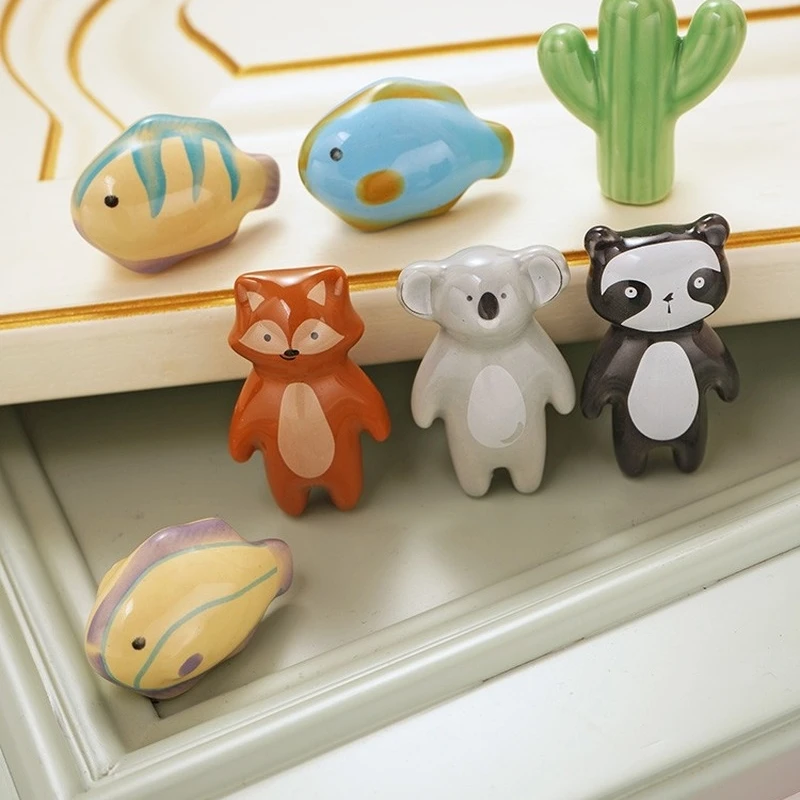 Cartoon Animals Kid\'s Ceramic Drawer Furniture Knobs Children Cute Cabinet Pulls Dresser Knob Cupboard Handle Furniture Handles