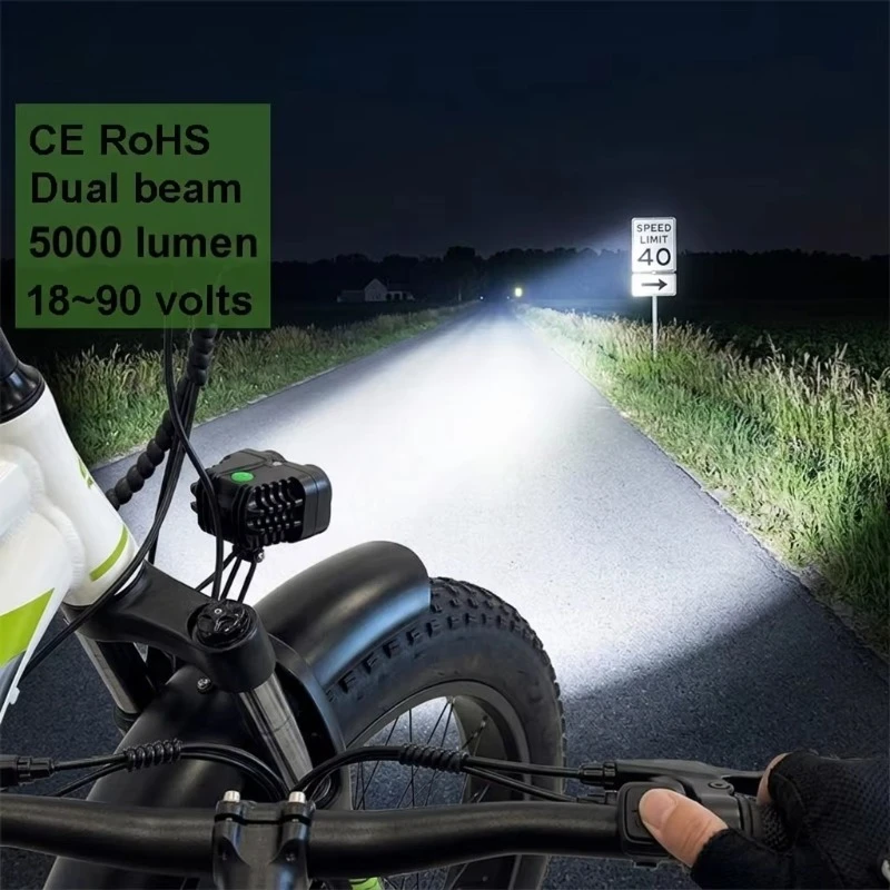 Custom Professional 5000lm Ebike Headlight 12V-72V DC Front Light High-Low Dual Beam IP66 OEM ODM Phare Velo Electrique Potente