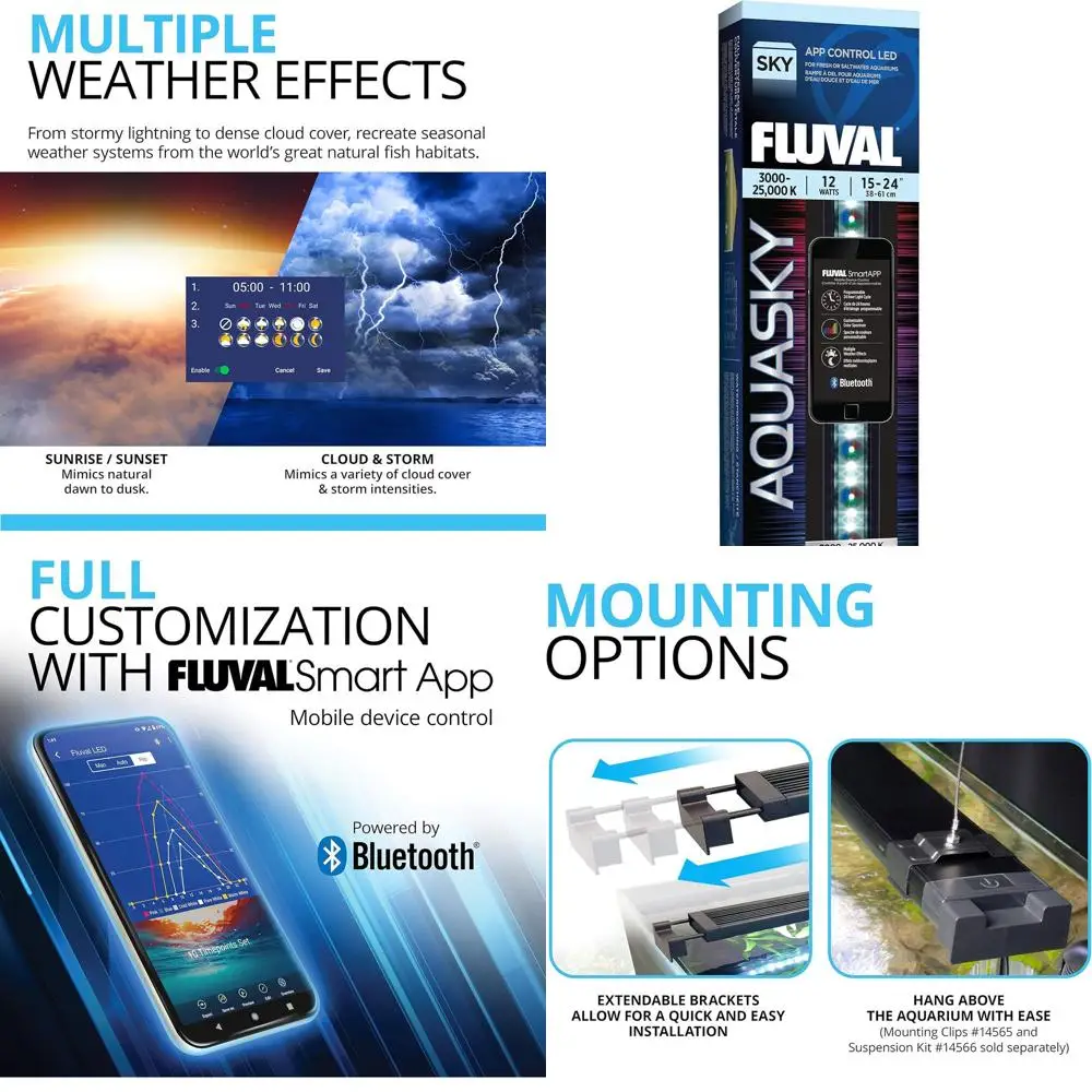 

Светодиодный светильник для аквариума 12 Вт с регулируемой RGB-подсветкой и 6500K, для аквариумов 15-24 дюймов, с управлением через приложение, эффектами погодных условий, для пресноводных и морских аквариумов (только для рыб)