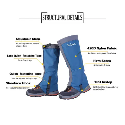 Adjustable Gaiter Rain Boots Leg Gaiters Waterproof Adjustable Anti-Tear Snow Boot Gaiters for Outdoor Snowshoeing Hiking Skiing