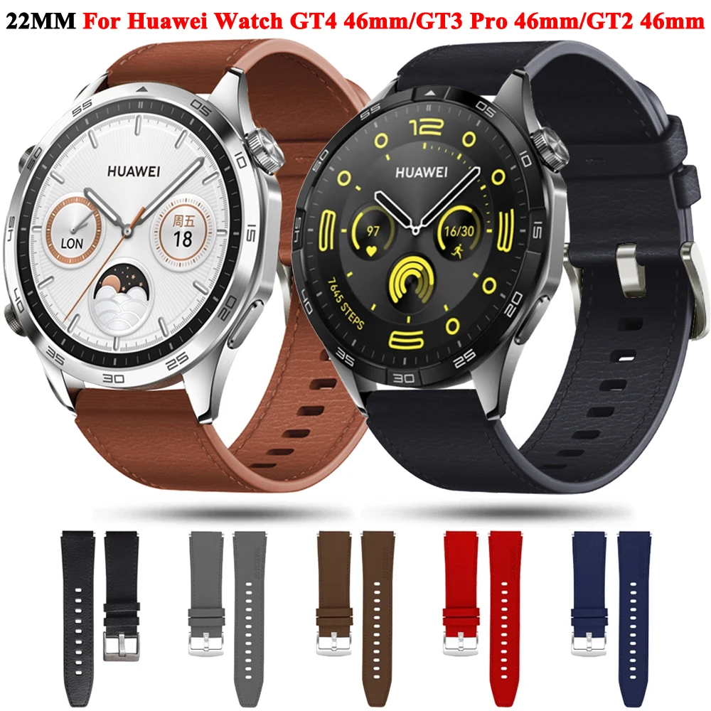 

Ремешок кожаный для Huawei Watch GT 4 /GT3 Pro 46 мм, браслет для смарт-часов Huawei Watch GT2 Pro GT3 SE GT2e, 22 мм