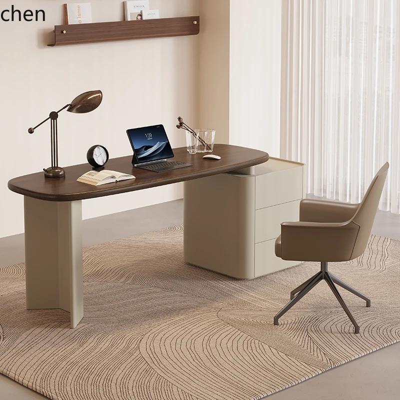 

Solid Wood Desk Saddle Leather Light Luxury Home Study Desk Desktop Computer Desk