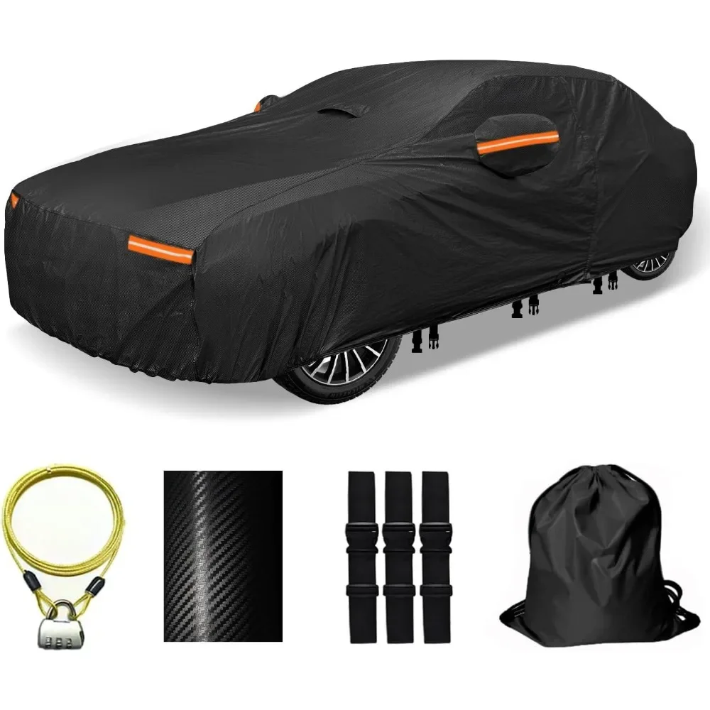 

30 Layers All Weather Waterproof Car Cover UV Windproof Snow Door Zipper Cotton Heavy Duty Universal Black Sedan 171 to 180