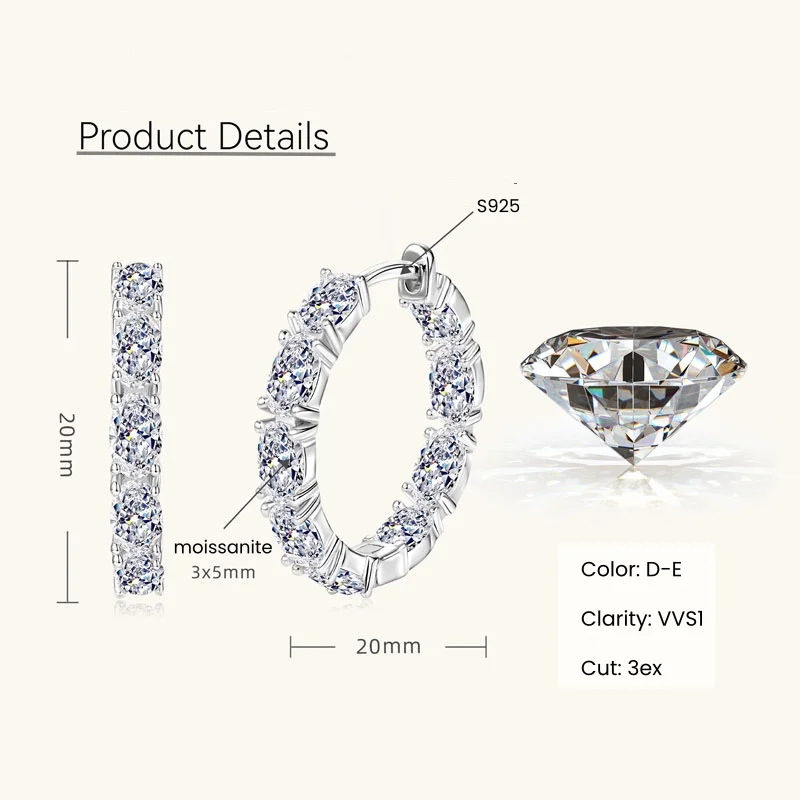 IOGOU 3x5mm Oval Cut Moissanite Diamond Hoop Earrings for Women 925 Sterling Silver D2.70CT Row Earrings Luxury Jewelry 2025 New view 2