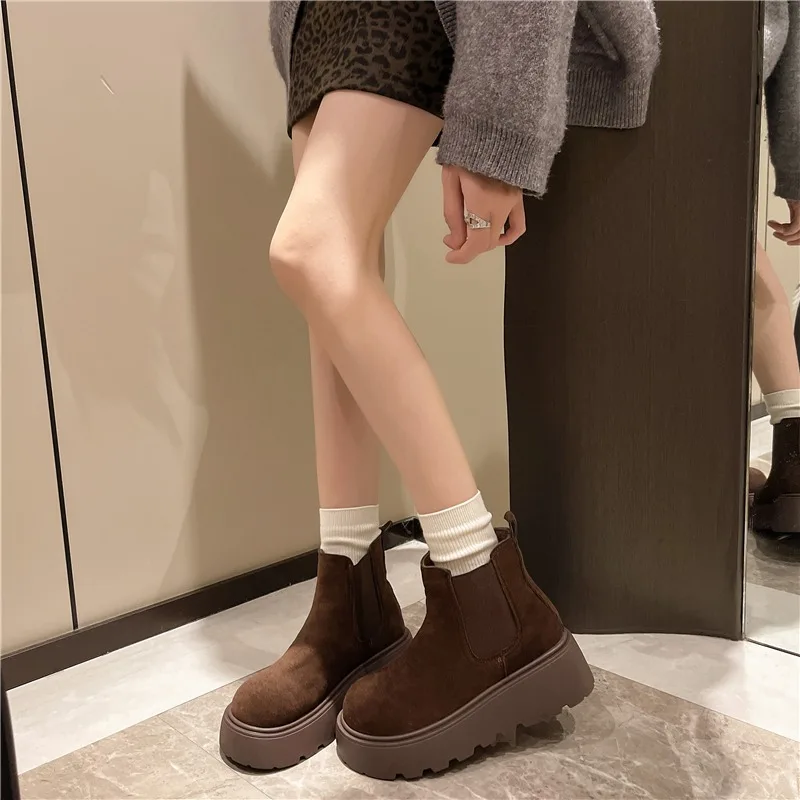 الشتاء خمر الفراء بطانة النساء حذاء من الجلد منصة موجزة الارتفاع زيادة الأحذية الدافئة القطن الجوارب القصيرة أحذية Zapatos Mujer