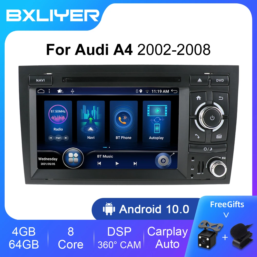 BXLIYER Android 12 Car Multimedia Player For Audi A4 2002-2008 S4 RS4 B6 B8 B7 Seat Radio Stereo GPS Navi Wifi Carplay 8+256GB