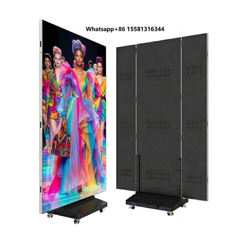 MWE Slim Bezel P1.86 Indoor Tri-fold LED Mirror Poster Screen 1280mm Width Large-Scale Advertising Display Hotel Lobby 1Yr
