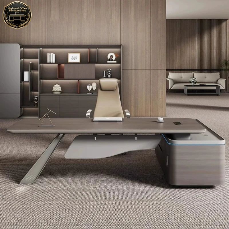 

Роскошный офисный стол руководителя в современном европейском стиле с правым боковым шкафом, игровой стол-трансформер, дизайнерский стол для хранения, мебель для кабинета