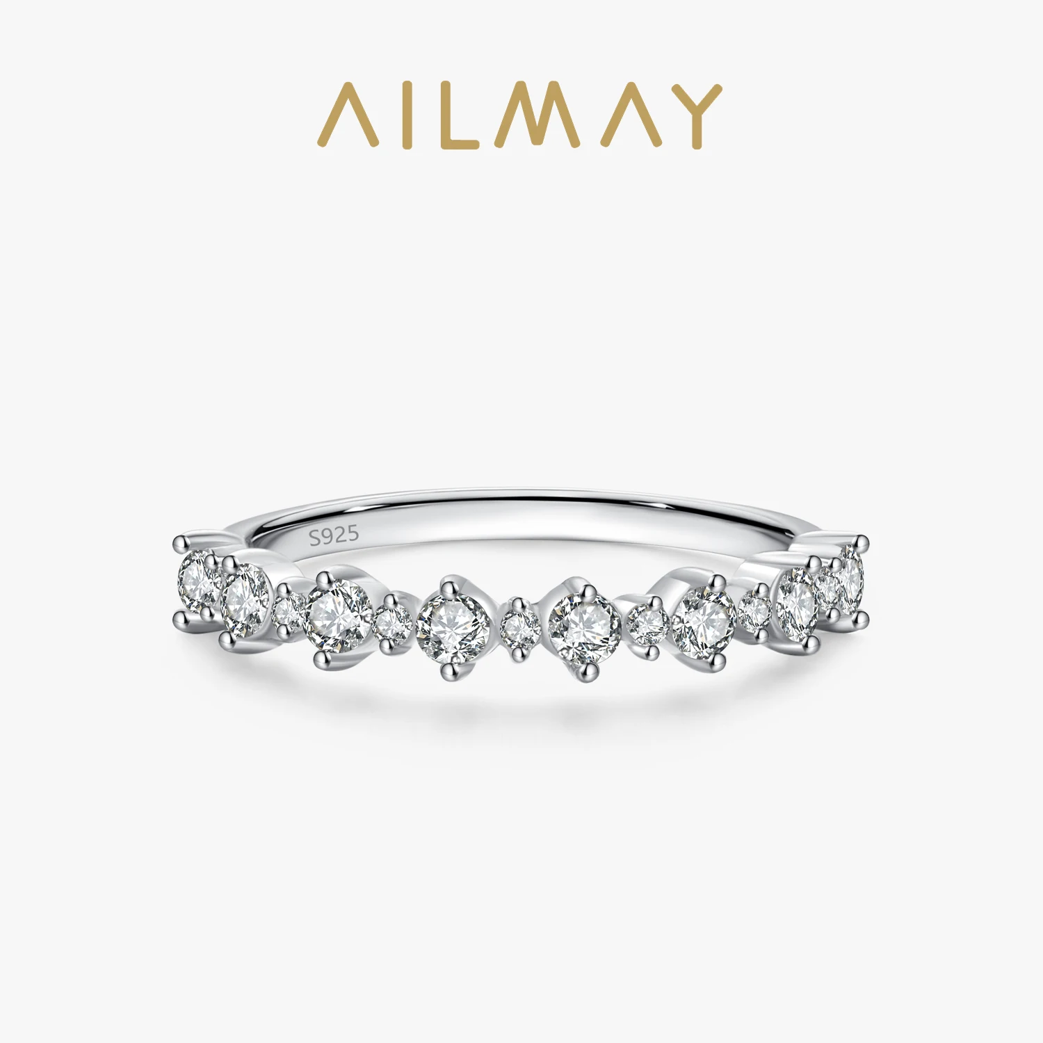 Ailmay Classic 100% 925 Sterling Silver 5A cyrkonia olśniewające proste pierścionki do układania w stosy dla kobiet biżuteria zaręczynowa ślubna prezent