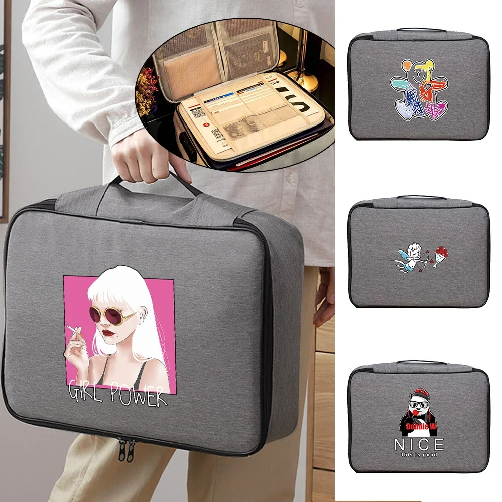 

Men Documents Organizer Briefcase File Lockbox Large Women Bag Travel Credentials Wallet Luggage Storage Color Print Handbags