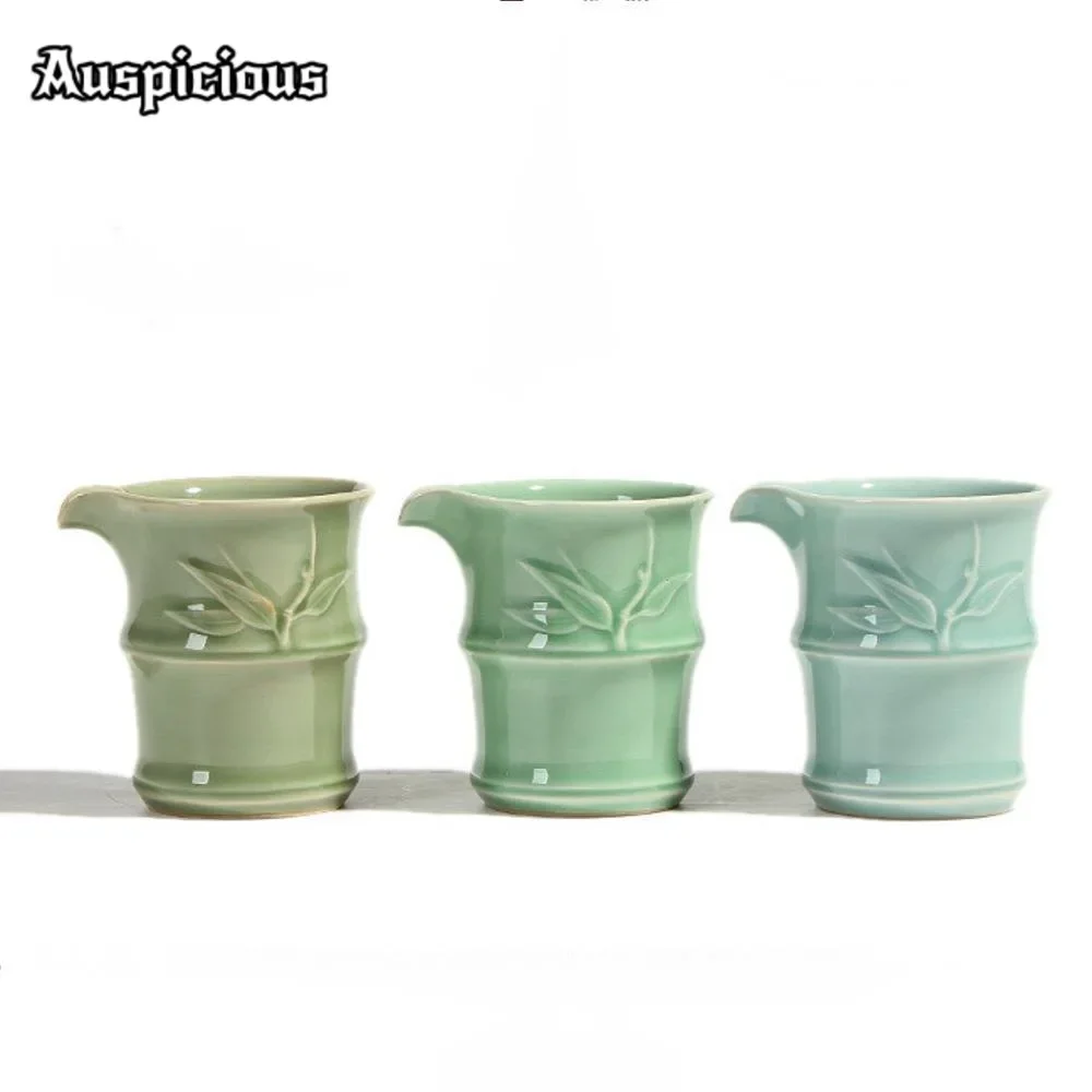 340ml Creative Longquan Celadon Tea Pitcher Antique Bamboo Joint .justice Cup Plum Green Divide Tea Mug Kung Fu Tea Accessories