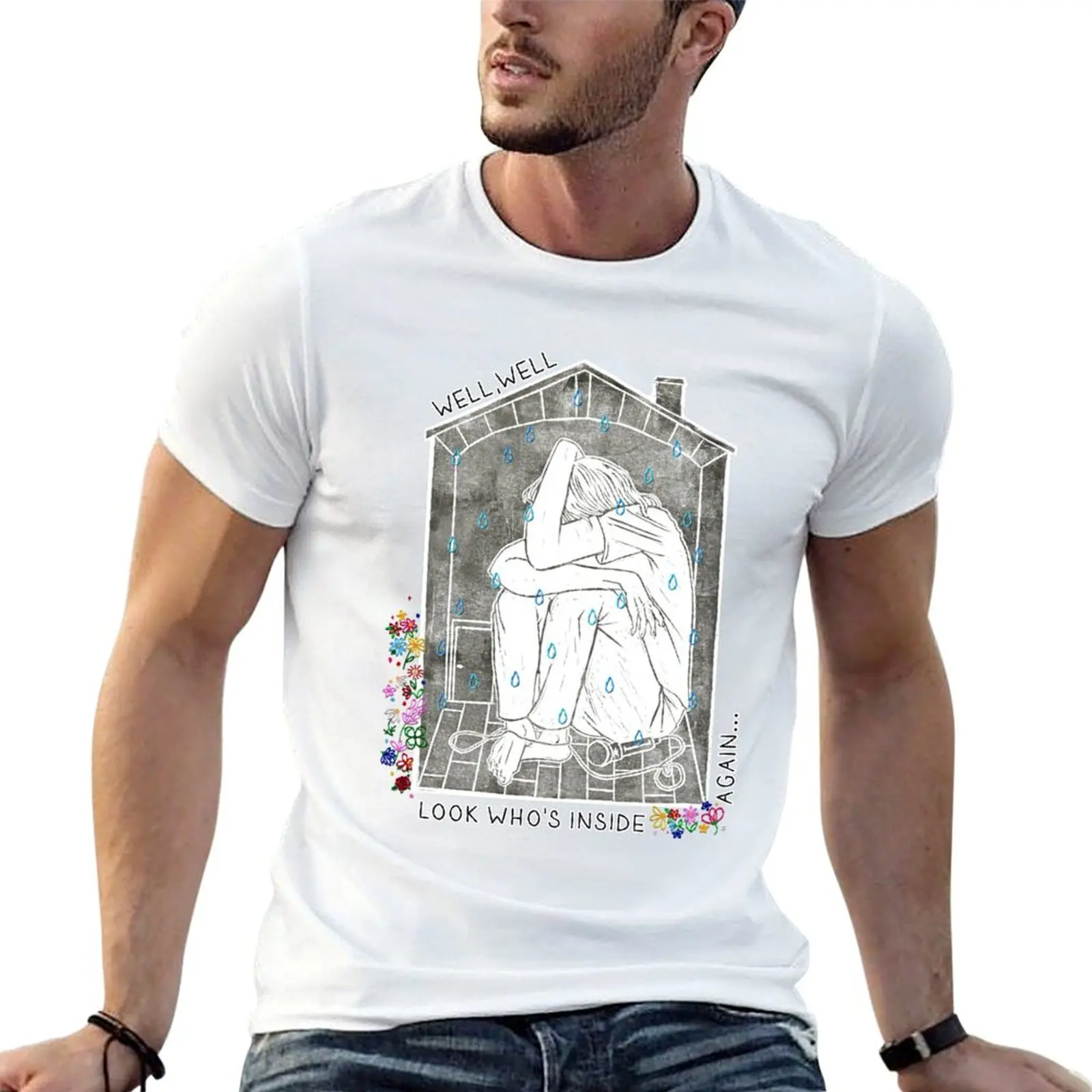 Inside again - full embroidery T-Shirt oversized graphic tee vintage anime shirt oversized t shirt men