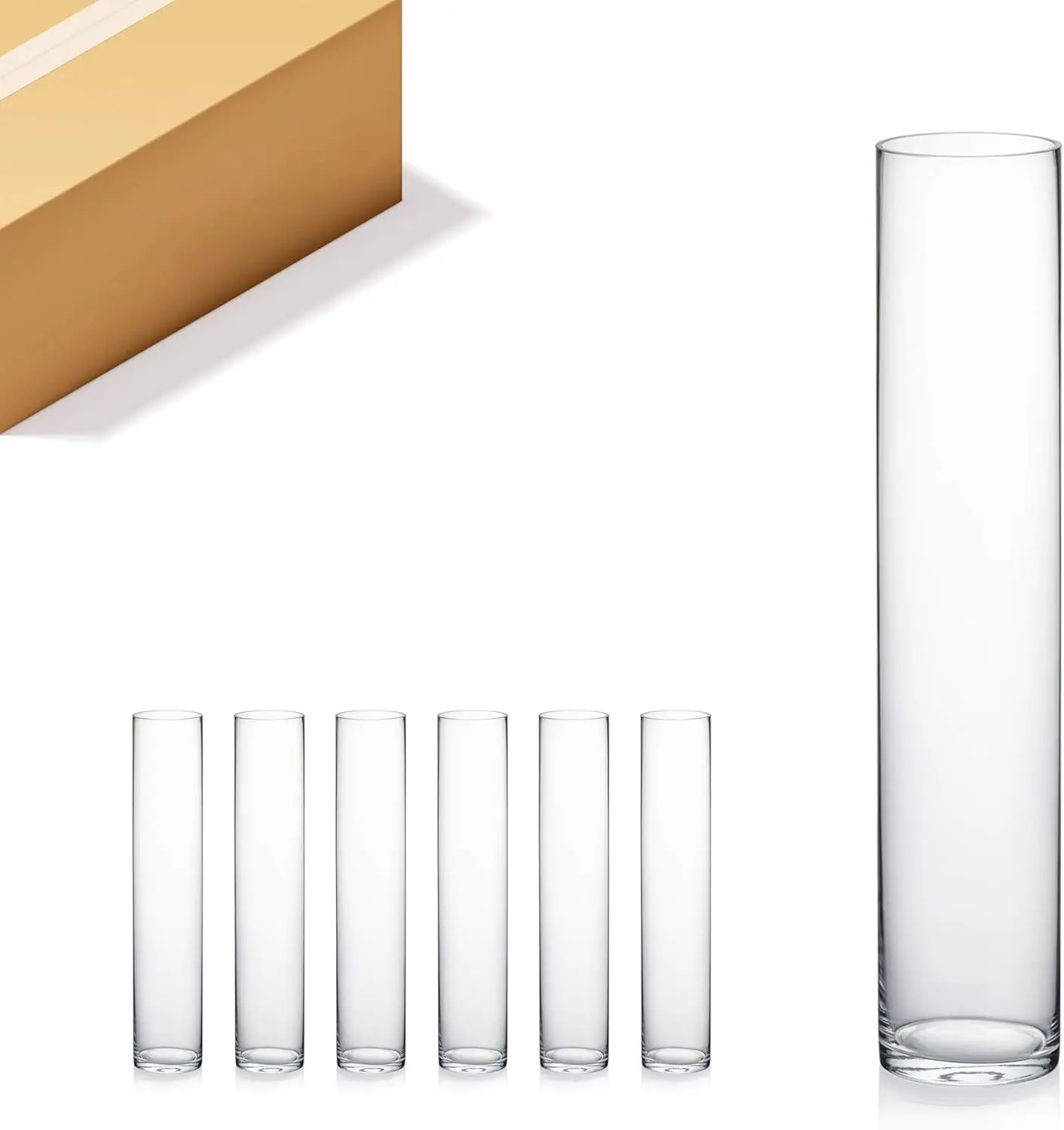 Quality Thick Weighted Tall Clear Cylinder Glass Vases,4