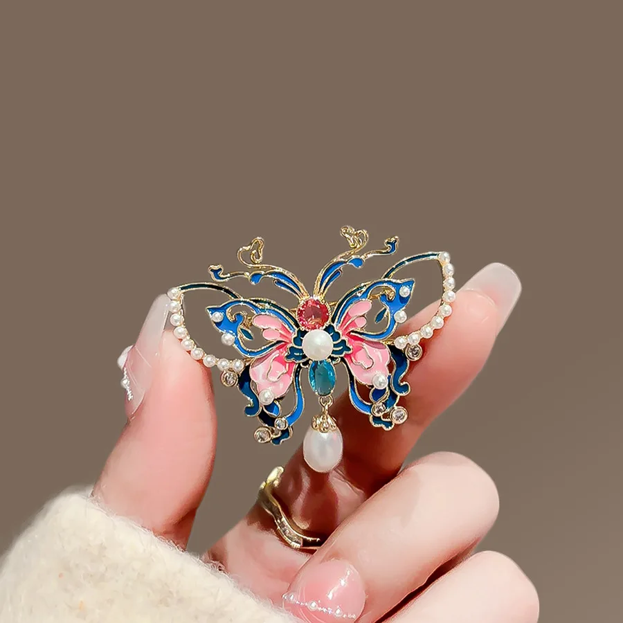 

2PC enamel painted butterfly brooch women's high-end atmosphere luxury cheongsam jacket brooch coat temperament pin