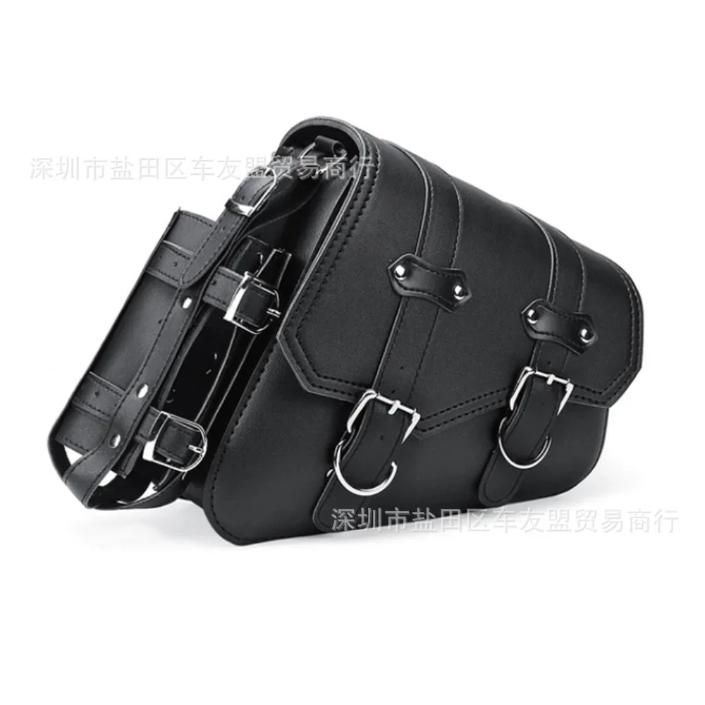 1Pcs Right Or Left Vintage Brown Motorcycle Side SaddleBag Luggage And Bottle Holder PU Leather Universal For Most Motorcar