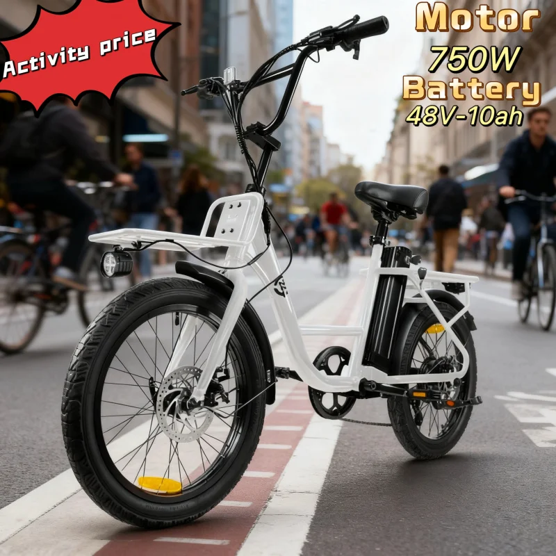 

20-inch electric bike, stylish city commuter bike with 750W efficient motor, 48V-10ah lithium battery outing electric moped