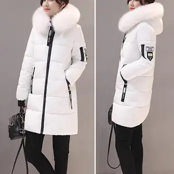 2024 Winter Frauen Parka Mäntel Lange Baumwolle Casual Fell Kapuze Jacken Dicke Warme Slim-fit Jacke Weibliche Mantel kleidung