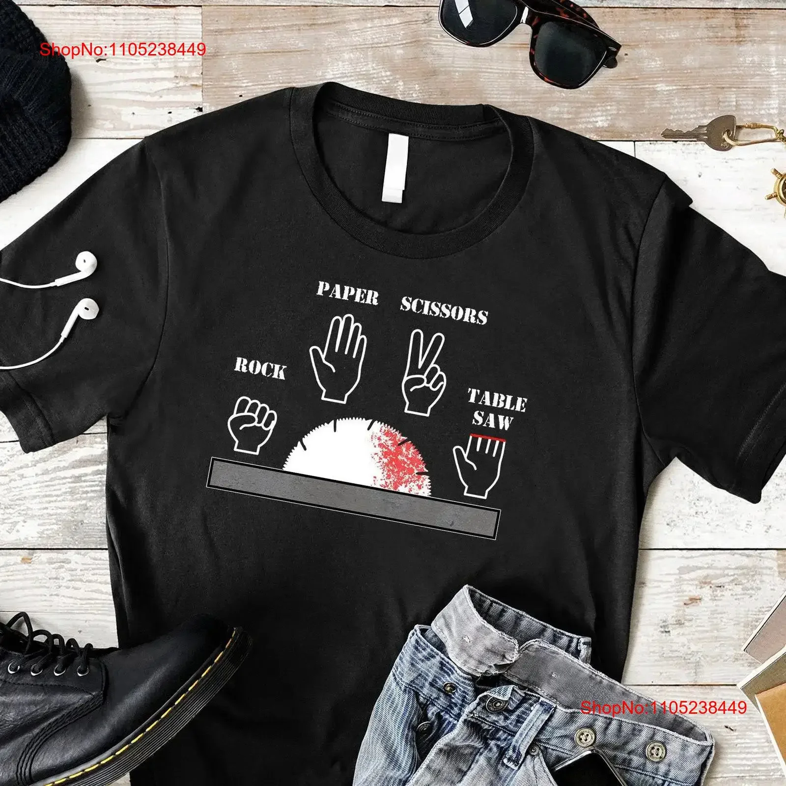 Rock Paper Scissors Table Saw T Shirt Carpenter Funny Builder Gag for Him Husband Joke Boyfriend vintage Washed Casual