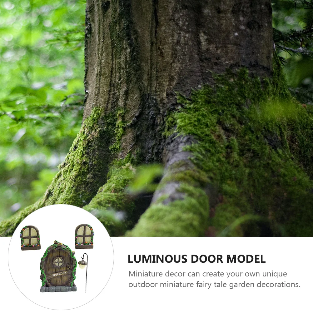 

Miniature Luminous Window Door Resin Fairy Garden Decorations Glowing Outdoor Mini Scene Sculptures Gift