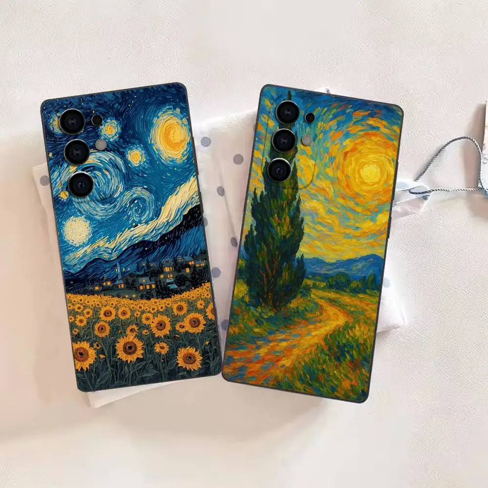 Retro V-Van G-Gogh Oil Painting Phone Case For Samsung S26,25,24,21,22,21,20,10,9,8,7,6,Ultra,Plus,Fe, Lite Black Cover