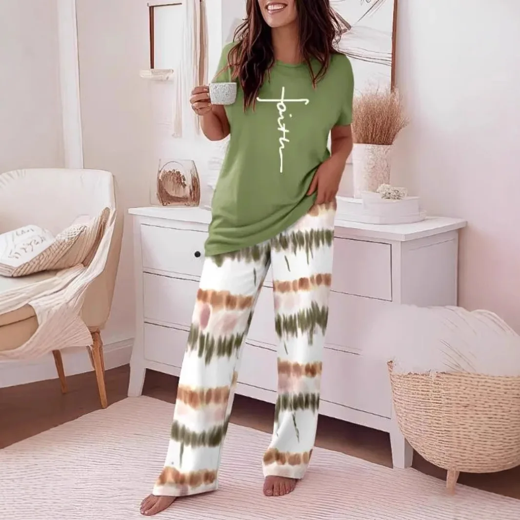 

Повседневная одежда Комплект из двух предметов для женщин плюс полосатый короткий рукав с круглым вырезом Футболка Брюки Одежда Комплект из 2 предметов Conjunto Dos Piezas Mujer