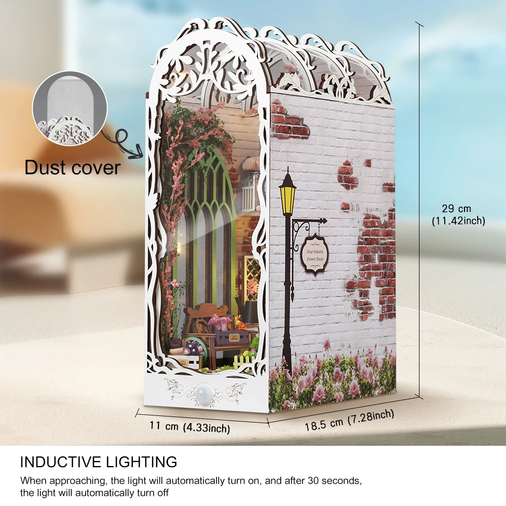 Wooden Flower Garden Doll House DIY Garden House Book Nook Shelf Insert 3D Puzzle Assembly Building Bookshelf DollHouse Gifts