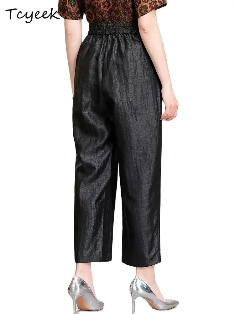 

Tcyeek Watered Guaze 100Настоящие шелковые шаровары, женские брюки с высокой талией и вышивкой, свободные брюки в стиле ретро, весна-лето 2024 B43027QM